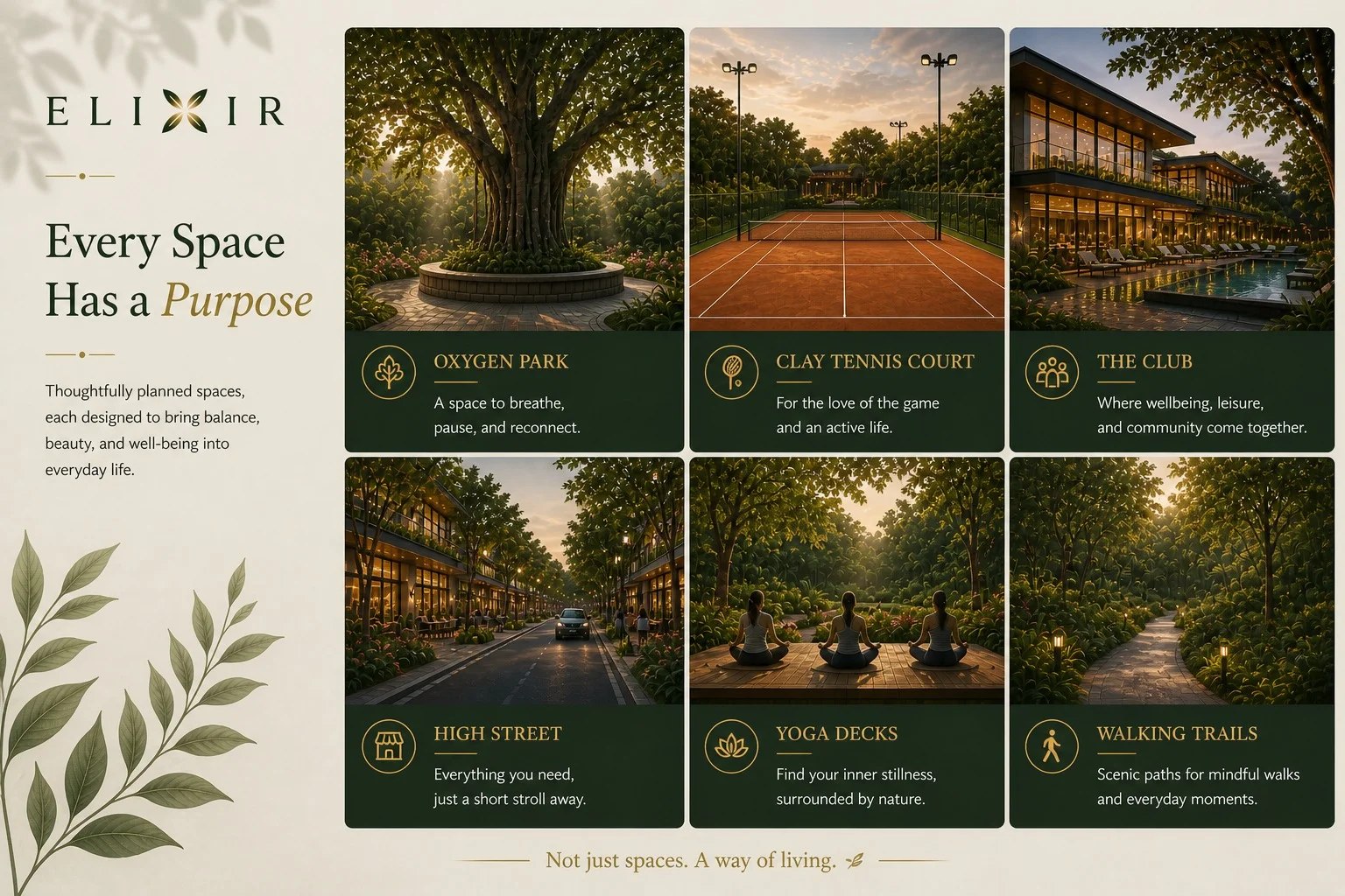 Amenities render — clubhouse and courts